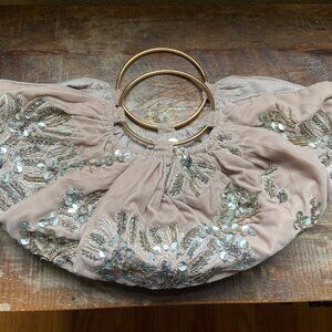 Anthropologie Embellished embroidered Floral Satchel Ring Handle Handbag